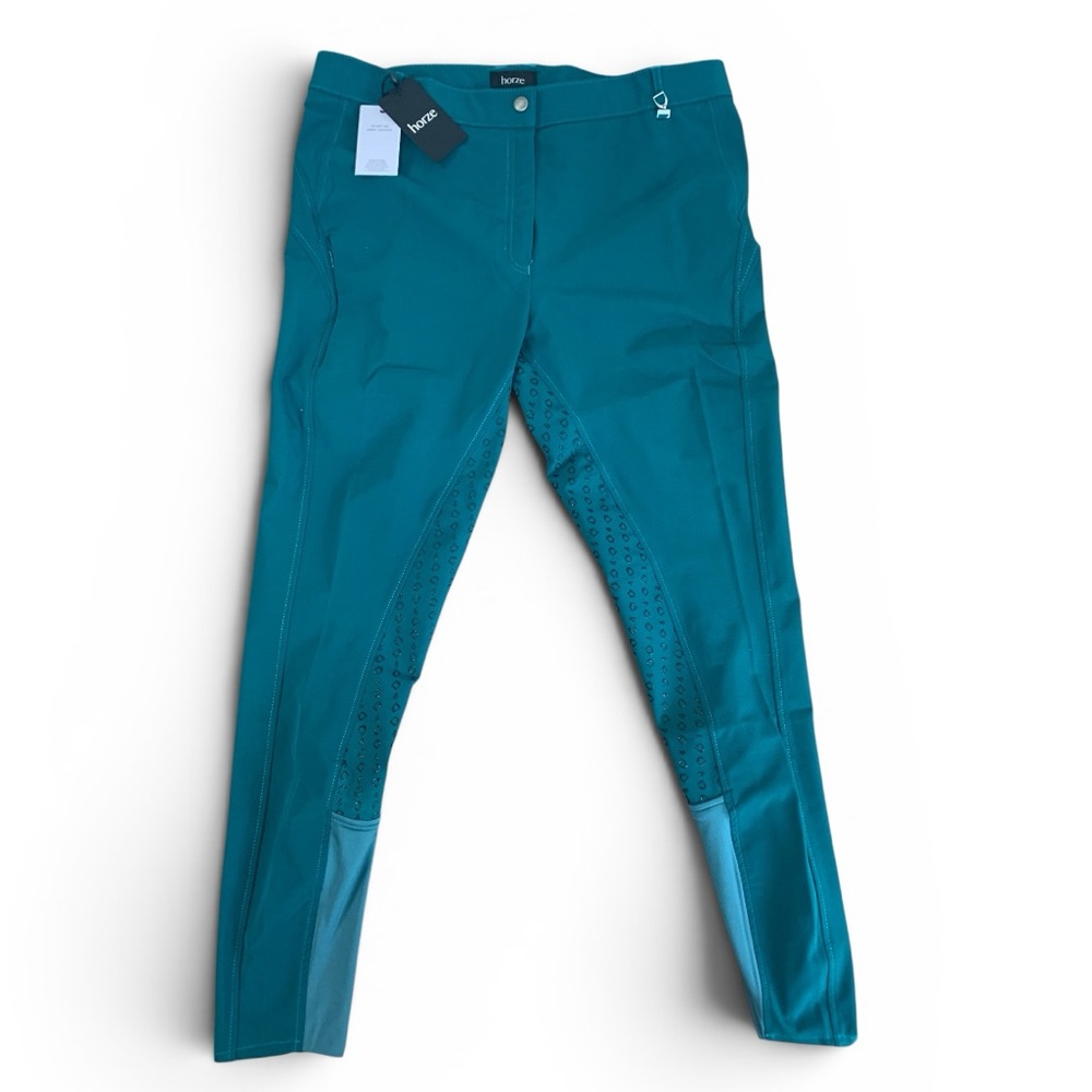 Horze High Rise Full Grip Breeches Green EU 44 US 32 NWT Riding Pants